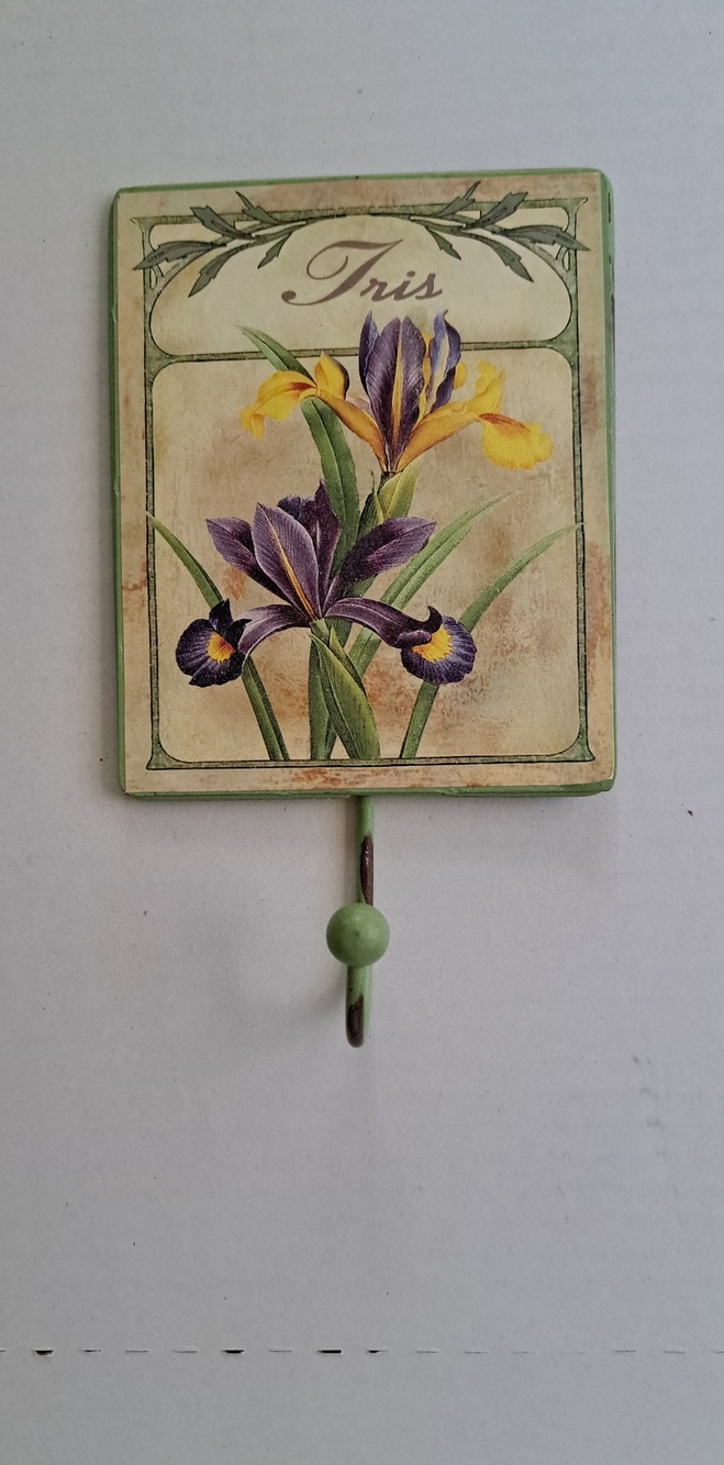 Vintage Style Iris Wall Hook - Green and Purple